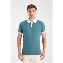 A Club Aclub Echo Örme Kumaş Viskon Karışımlı Slim Fit Petrol Polo Yaka Erkek Desenli Polo Shirt