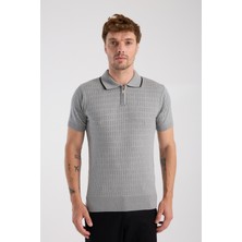 A Club Aclub Sierra Örme Kumaş Viskon Karışımlı Slim Fit Gri Polo Yaka Erkek Düz Polo Shirt