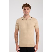 A Club Aclub Sierra Örme Kumaş Viskon Karışımlı Slim Fit Koyu Bej Polo Yaka Erkek Düz Polo Shirt