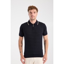 A Club Aclub Sierra Örme Kumaş Viskon Karışımlı Slim Fit Lacivert Polo Yaka Erkek Düz Polo Shirt