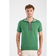 A Club Aclub Foxtrot Örme Kumaş Viskon Karışımlı Slim Fit Yeşil Dik Yaka Erkek Düz Polo Shirt