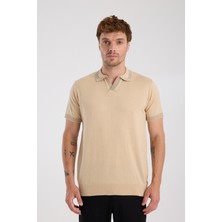 A Club Aclub Victor Örme Kumaş Viskon Karışımlı Slim Fit Koyu Bej Polo Yaka Erkek Düz Polo Shirt