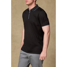 Abbate Nero Merserize Pamuklu Modern Fit Siyah Polo Yaka Erkek Düz Polo Shirt
