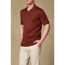 Abbate Lido Viskon Viskon Karışımlı Modern Fit Açık Kahverengi Jonny Polo Yaka Erkek Düz Polo Shirt