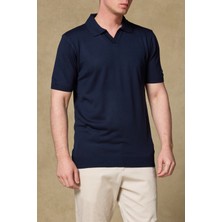 Abbate Lido Viskon Viskon Karışımlı Modern Fit Lacivert Jonny Polo Yaka Erkek Düz Polo Shirt