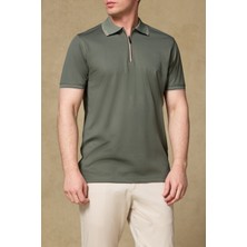 Abbate Nero Merserize Pamuklu Modern Fit Haki Polo Yaka Erkek Düz Polo Shirt