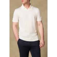 Abbate Lido Viskon Viskon Karışımlı Modern Fit Ekru Jonny Polo Yaka Erkek Düz Polo Shirt