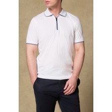 Abbate Nero Merserize Pamuklu Modern Fit Beyaz Polo Yaka Erkek Düz Polo Shirt