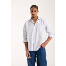 Bb Club Rio Oxford Pamuklu Oversize Fit Açık Mavi Klasik Yaka Erkek Çizgili Gömlek