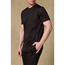 Abbate Palm Merserize Pamuklu Modern Fit Siyah Bisiklet Yaka Erkek Düz Polo Shirt