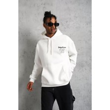 Pazarcan Erkek 98 Baskılı Kapşonlu Sweat - Beyaz