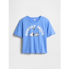 Gap Kadın Açık Mavi Peanuts Oversized Grafik Baskılı T-Shirt