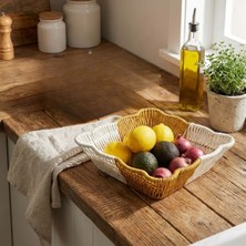 Larimar Kare Dalgalı Çift Renkli Plastik Rattan Ekmek ve Meyve Sepeti - Çok Amaçlı Banyo ve Mutfak Düzenleyici - Yıkanabilir Tezgâh Üstü Organizer (5177)