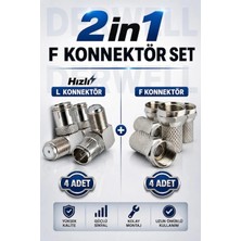 Derwell 2in1 F Konnektör Seti - 4 Adet Hızlı L Dirsek Konnektör ve 4 Adet Standart F Konnektör Uydu Bağlantı Seti