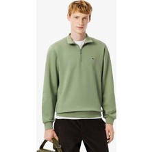 Lacoste Zip-Up Fleece Sweatshirt Green Fermuarlı Dik Yaka Pamuklu Erkek Sweatshirt Yeşil