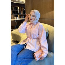 İmaj Butik Pembe Bel Bağlamalı Düğmeli Gömlek