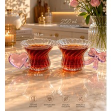 2'li Pembe Kalp ve Fiyonk Kulplu Borosilikat Cam Kupa Seti 250 ml