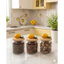 Kare Home Bambu Kapaklı Vakumlu 3lü Cam Kavanoz Seti (500 Ml) Limon Detaylı