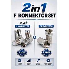 Derwell 2in1 F Konnektör Seti - 2 Adet Hızlı L Dirsek Konnektör ve 2 Adet Standart F Konnektör Uydu Bağlantı Seti 4'lü Uydu Anten Kablo Bağlantı Seti