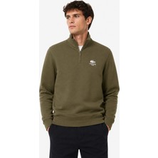 Lacoste High Neck Zip-Up Print Unisex Sweatshirt Fermuarlı Yüksek Yaka Pamuklu Sweatshirt Yeşil