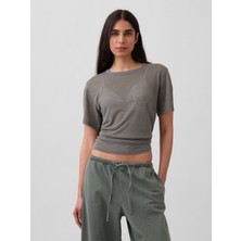 Gap Kadın Gri Keten Karışımlı Relaxed T-Shirt