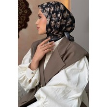 İmaj Butik Siyah Desenli Ipek Eşarp