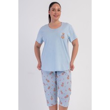 Vienetta Pamuklu Kadın Büyük Beden Kısa Kol Kaprili Pijama Takım, 602067