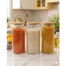 Kare Home Bambu Kapaklı Vakumlu 3lü Cam Kavanoz Seti (1300 Ml)