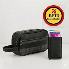 Tuldar Erkek Mekanizmalı Cüzdan ve Portföy Clutch Traş Kozmetik Bakım ve Günlük El Çantası - TUL234 - Siyah