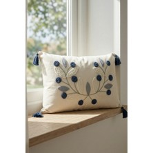 Destiva Home Çiçekli Püsküllü Pamuk Punch Nakışlı Gizli Fermuarlı Dekoratif Kırlent Kılıfı 435X55 cm
