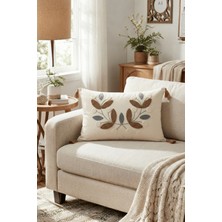 Destiva Home Çiçekli Püsküllü Pamuk Punch Nakışlı Gizli Fermuarlı Dekoratif Kırlent Kılıfı 435X55 cm