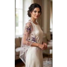 Yarımada Kadın Kooperatifi ​el Işlemeli Şifon Omuz Şalı - Elegant Çiçek Nakışlı (190X72 Cm)