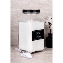 Dolkin Home Toz Deterjan Etiketli Ölçekli 3000 ml Cam Deterjan Saklama Kavanozu Banyo Düzenleyici Deterjanlık