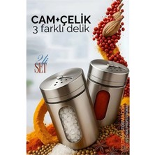 MiraLive Cam+Çelik Tuzluk Biberlik Karabiberlik 3 Farklı Delikli 2 Li Set 721944