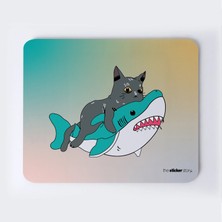 Köpekbalığına Binen Kedi Mousepad