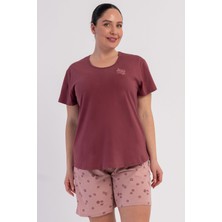 Vienetta Pamuklu Kadın Büyük Beden Kısa Kol Şortlu Pijama Takım, 602030