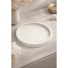 Otaera Nötr Form Dekoratif Yuvarlak Beton Tabak, Çok Amaçlı Dekoratif Tepsi, 24 cm