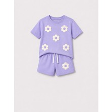 Yiğit Butik Kız Çocuk Papatya Aplikeli Şortlu Yazlık 2’li Takım