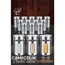 MiraLive Cam+Çelik Tuzluk Biberlik Karabiberlik 3 Farklı Delikli 12 Li Set 721946
