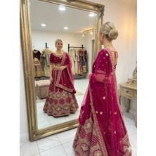 Aashiv's Collection Gelinlik Hint Lehenga Choli Takımı Mor Işlemeli