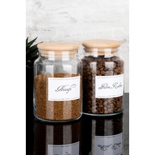 2'li Ahşap Vakum Kapaklı Nescafe/filtre Kahve Etiketli Cam Kavanoz Seti Saklama Kabı 800 ml