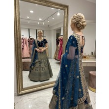 Aashiv's Collection Gelinlik Hint Lehenga Choli Takımı Mavi Işlemeli