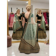 Aashiv's Collection Gelinlik Hint Lehenga Choli Takımı Yeşil Işlemeli