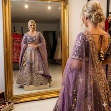Aashiv's Collection Gelinlik Hint Lehenga Choli Gelinlik Takımı Mor Işlemeli