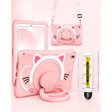 Five-E Xiaomi Pad Se (11INC) Kedi Figürlü Askılı Çocuk Tablet Kılıfı ve Kolay Uygulama Aparatlı Temperli Cam