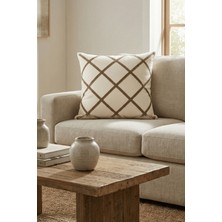 Destiva Home Çizgisel Desenli Punch Nakışlı Pamuk Gizli Fermuarlı Kırlent Kılıfı 42X42 cm