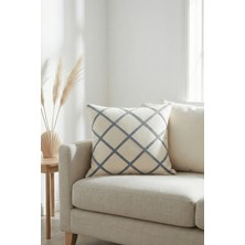 Destiva Home Çizgisel Desenli Punch Nakışlı Pamuk Gizli Fermuarlı Kırlent Kılıfı 42X42 cm