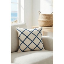 Destiva Home Çizgisel Desenli Punch Nakışlı Pamuk Gizli Fermuarlı Kırlent Kılıfı 42X42 cm
