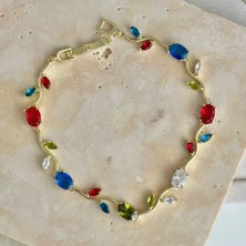 Ry Collections Renkli Zirkon Taşlı Damla ve Yaprak Figürlü Bileklik