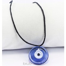 Biuti Deri Ip Lacivert El Yapımı Cam 2,5cm Nazar Boncuğu Kolye